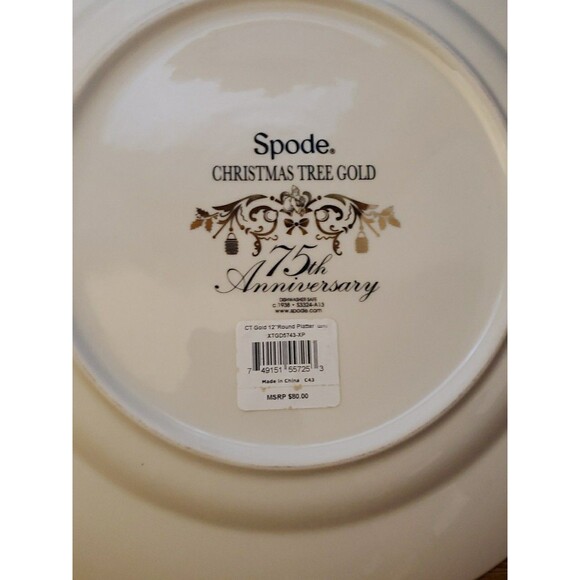 Spode Christmas Tree Gold 75th Anniversary Edition 12” Round Platter Macy's BOX - Picture 5 of 11